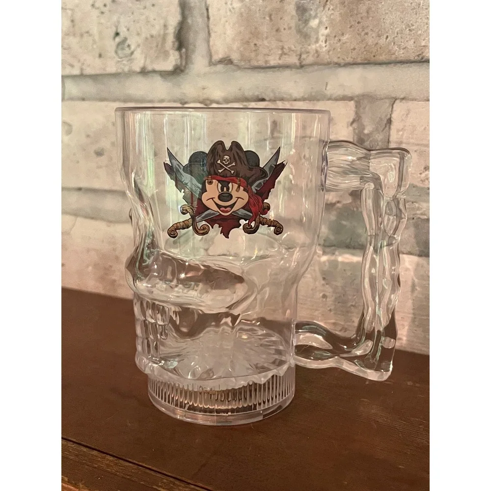 Disney Parks Pirates of the Caribbean Light-Up Plastic Skull Mug w Mickey Mouse